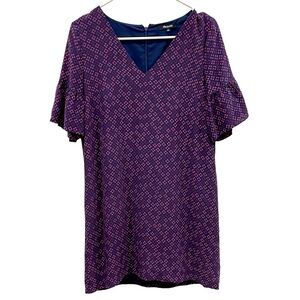 MADEWELL Silk Dress Mini V-Neck Short Sleeve Purple/Blue Floral SZ 2